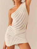 Laddered Hollow Knit Mini Dress - White