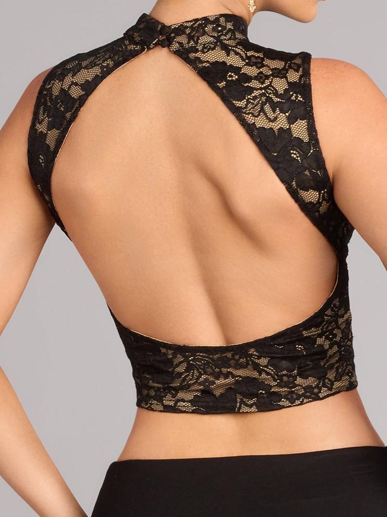 All Eyes Lace Up Open Back Crop Top