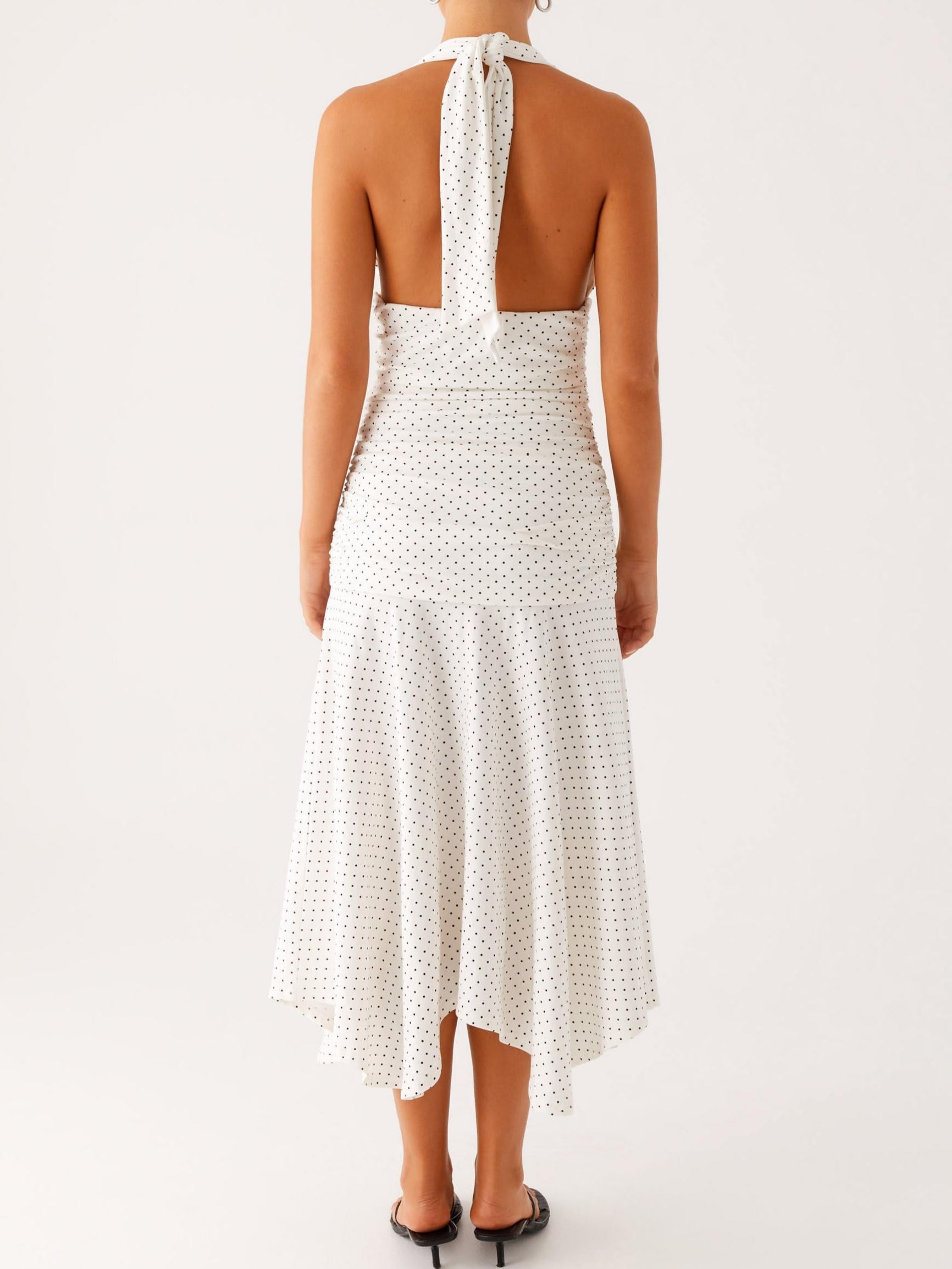 Grettana Halter Neck Midi Dress - White Polka Dot