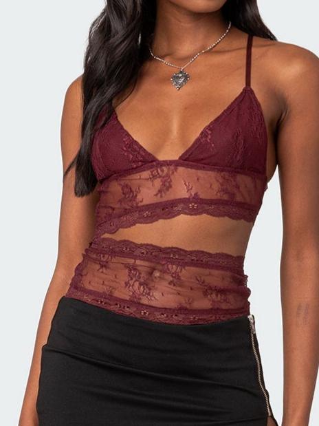 Spice Cut Out Sheer Lace Tank Top