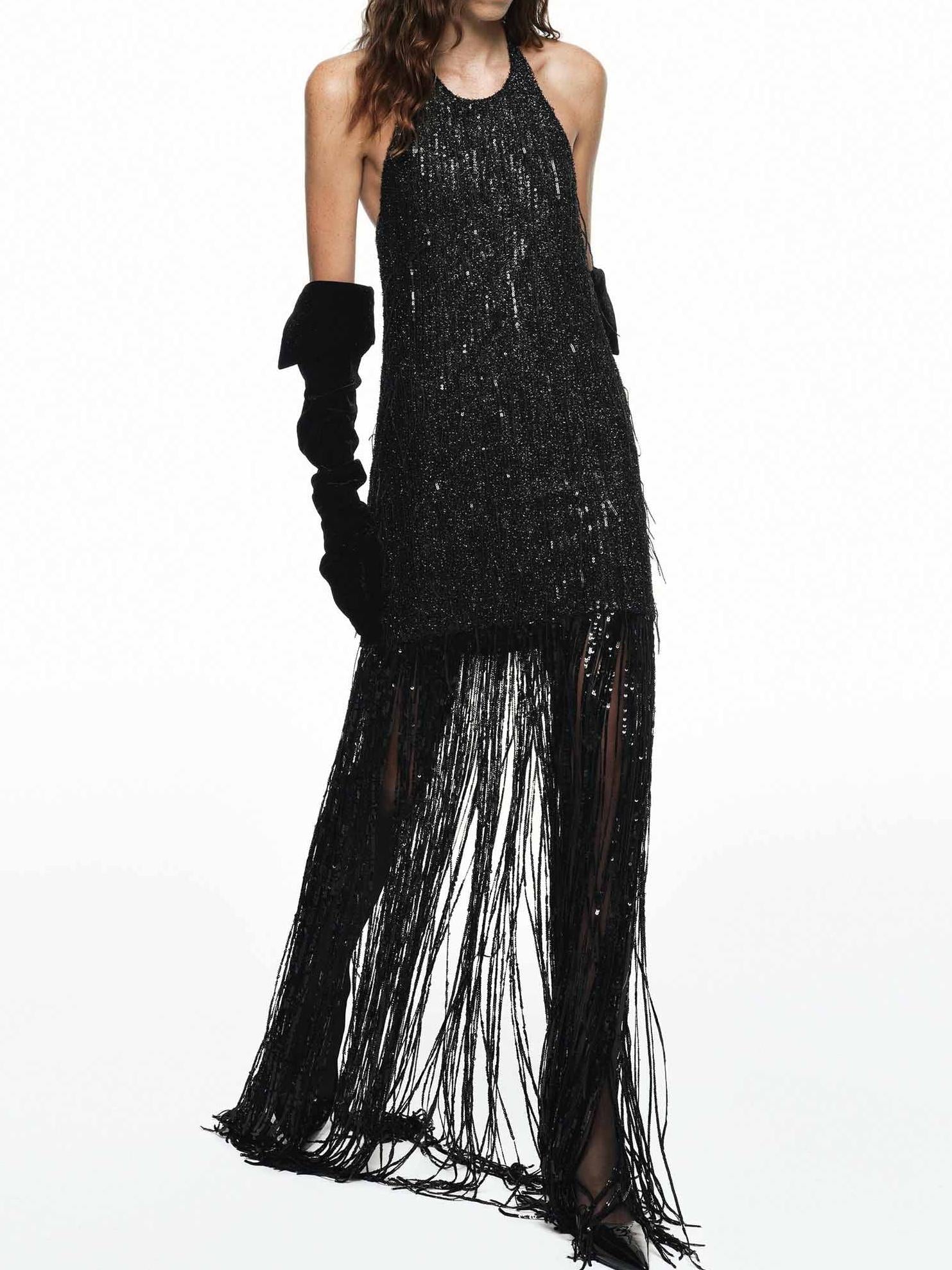 Sequin Detail Fringe Dress