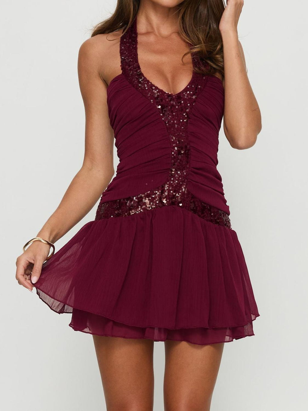 Aisleigh Sequin Halter Mini Dress