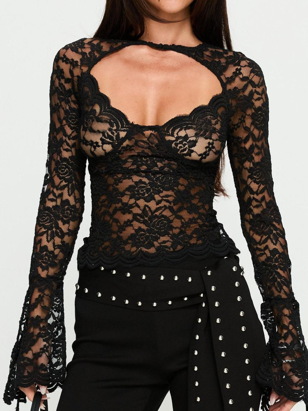 Karmel Lace Long Sleeve Top Black