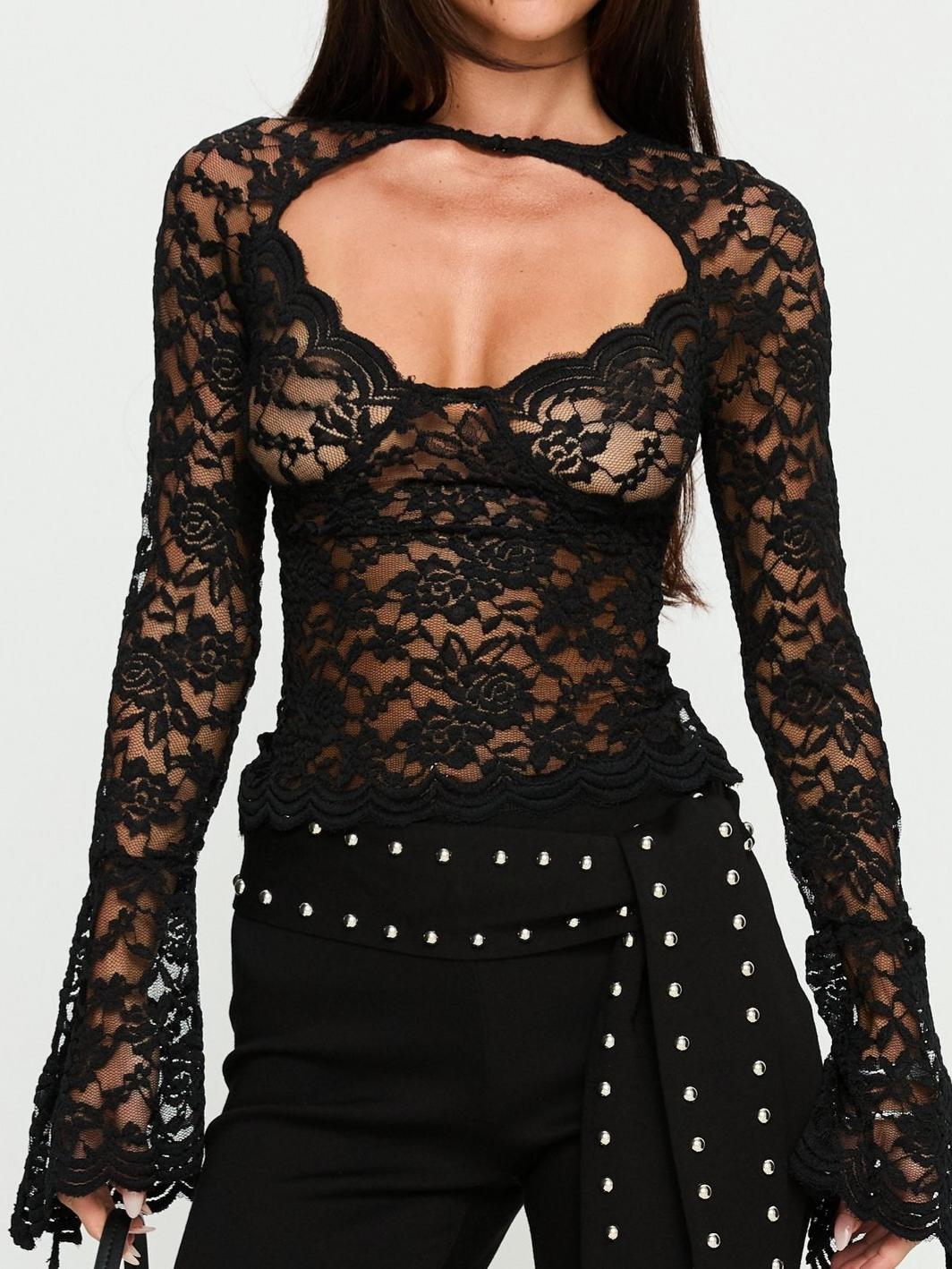 Karmel Lace Long Sleeve Top Black