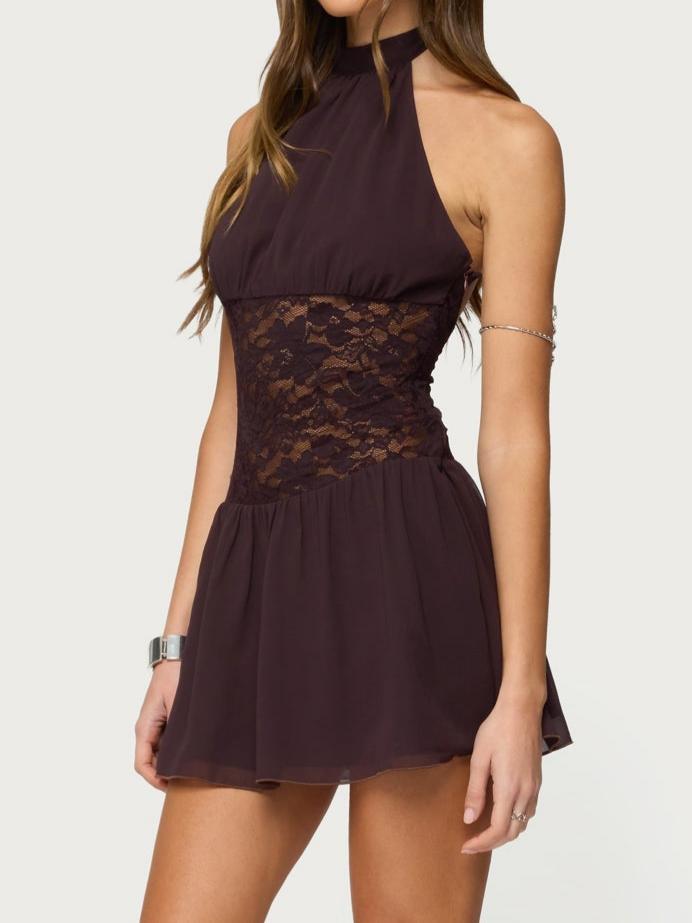 Lizette Sheer Lacey Chiffon Mini Dress