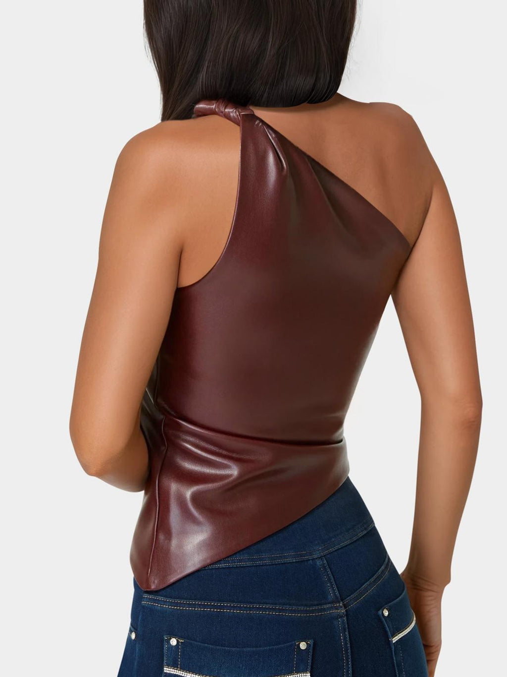 Vegan Leather One Shoulder Top