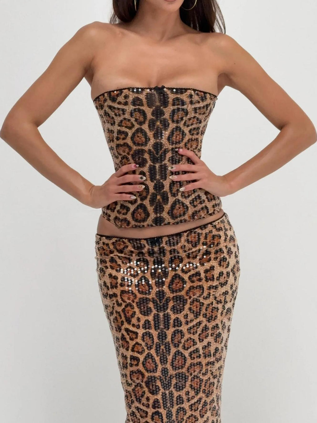 Onza Leopard-Print Corset and Midi Skirt Set