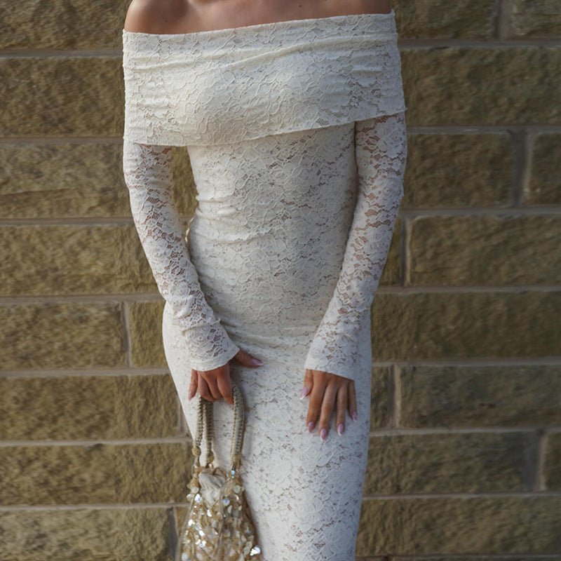 Fitted Off-Shoulder Lace Maxi Dress