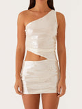 Seranella One Shoulder Mini Dress - Ivory