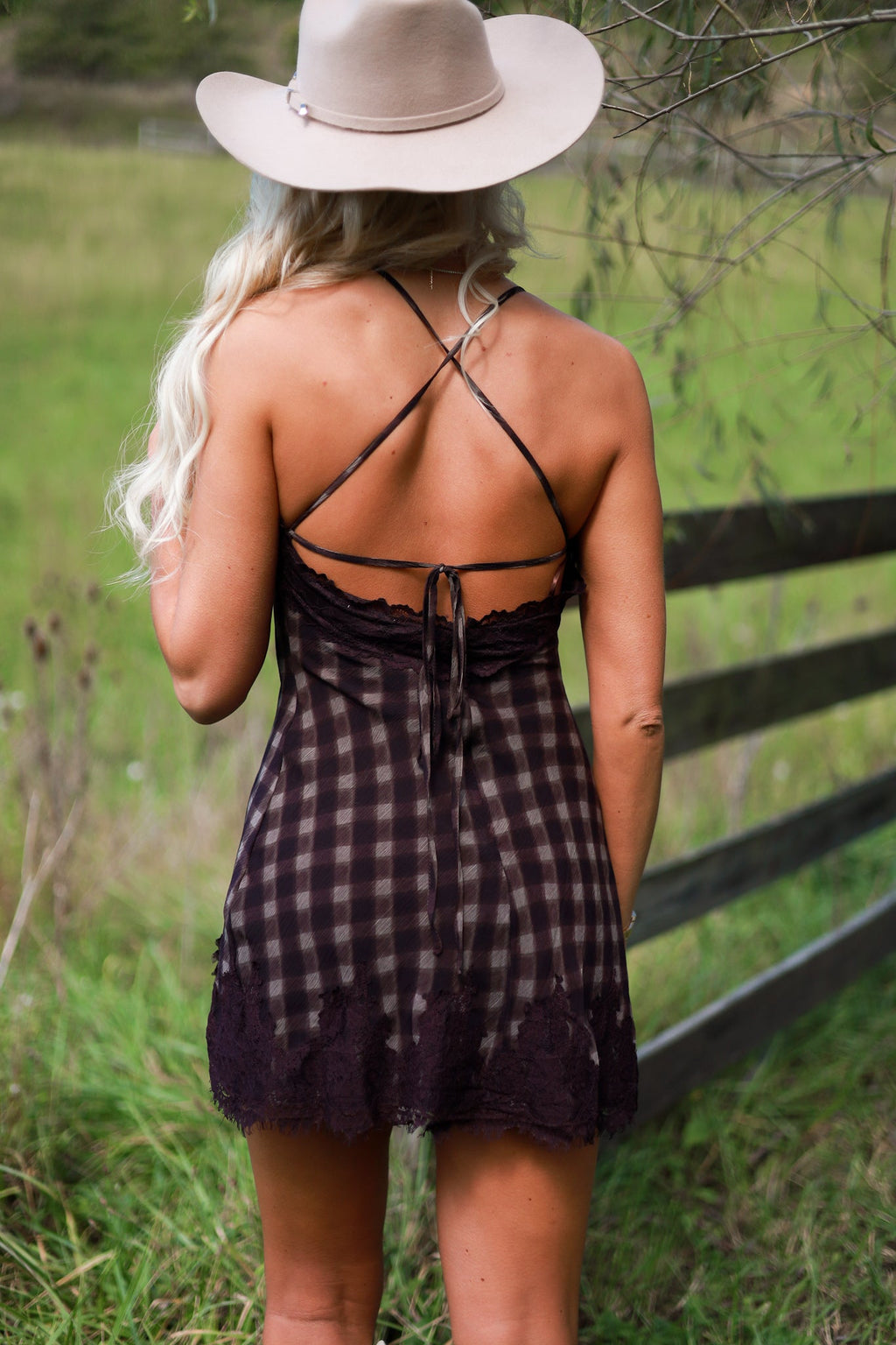 Wildflower Romance Gingham Lace Mini Dress