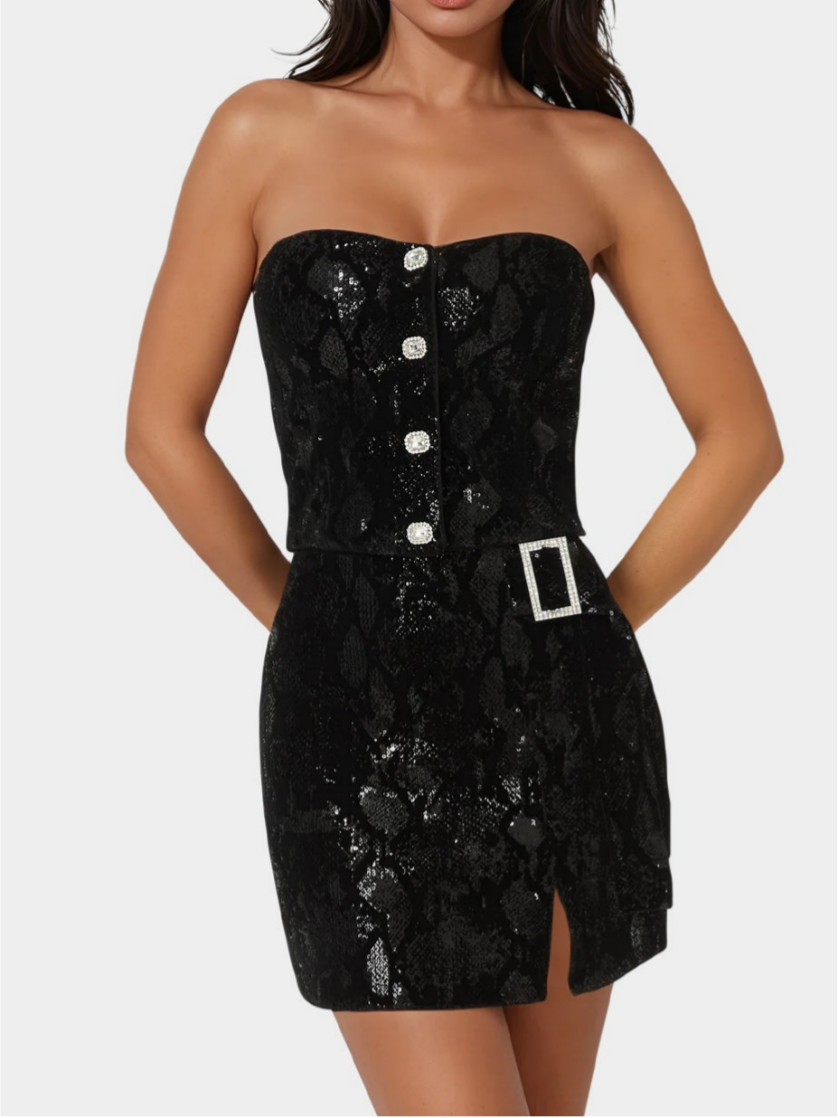 Sequin Embellished Corset & Mini Skirt