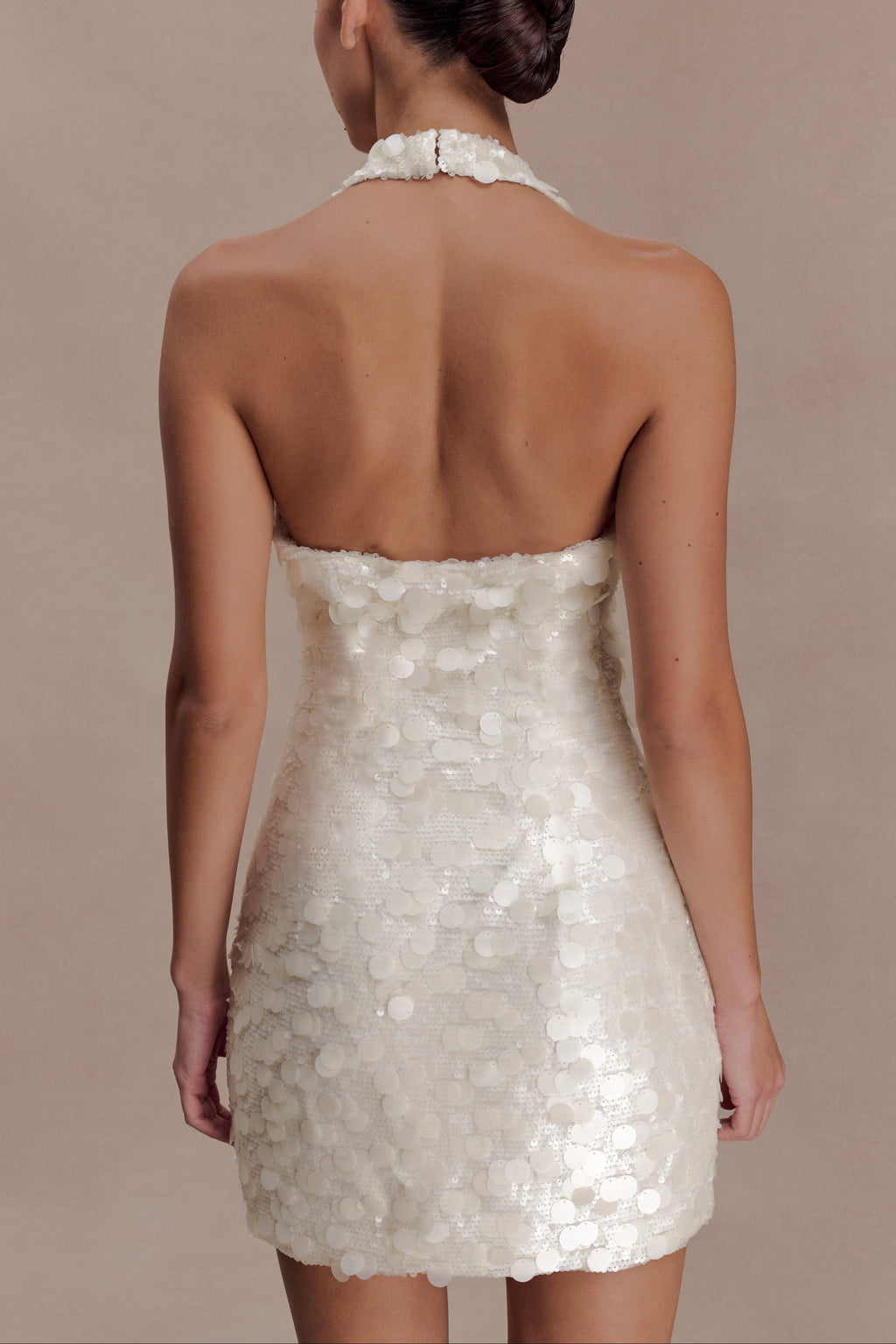 Sequin Halter Mini Dress - Ivory