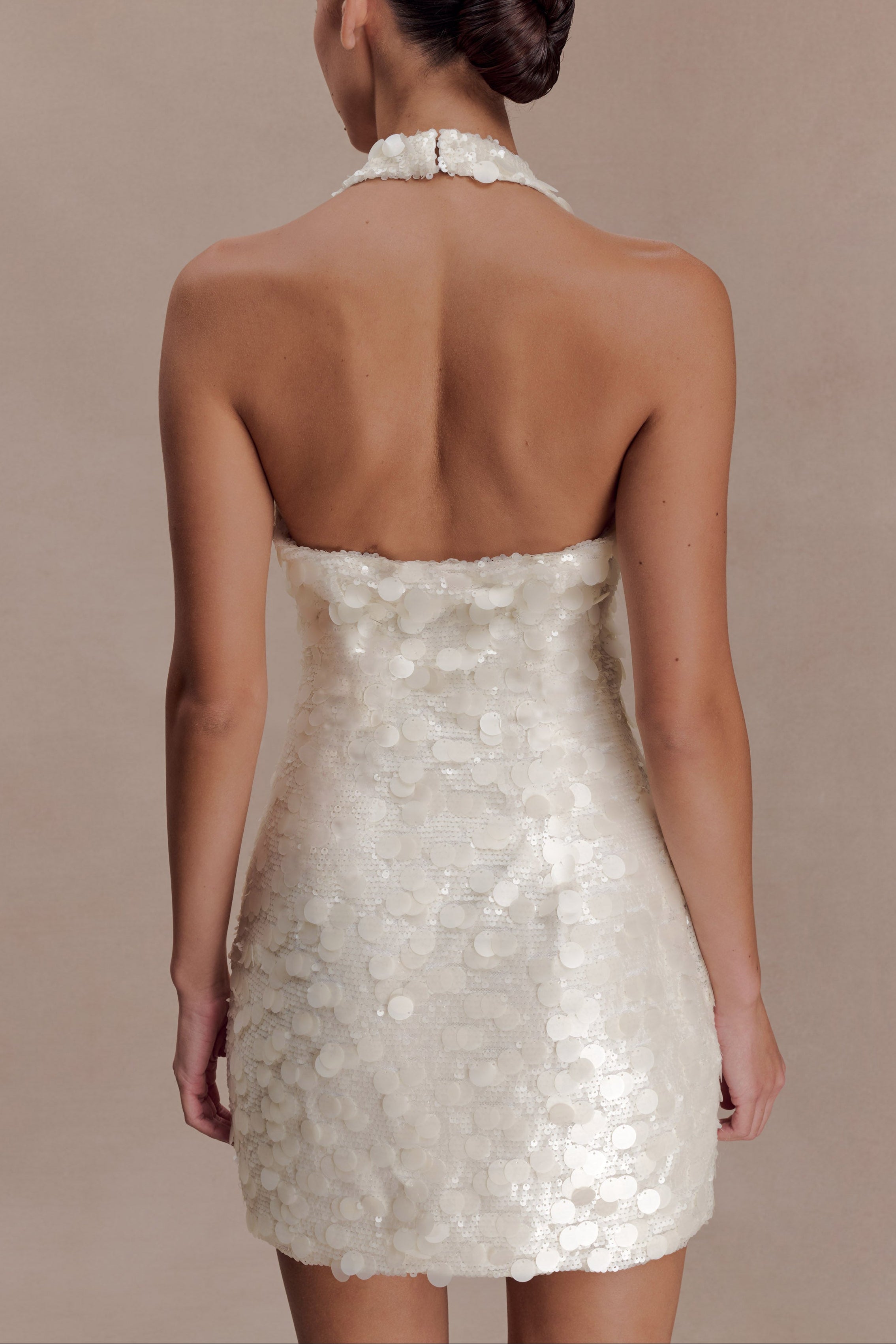 Sequin Halter Mini Dress - Ivory