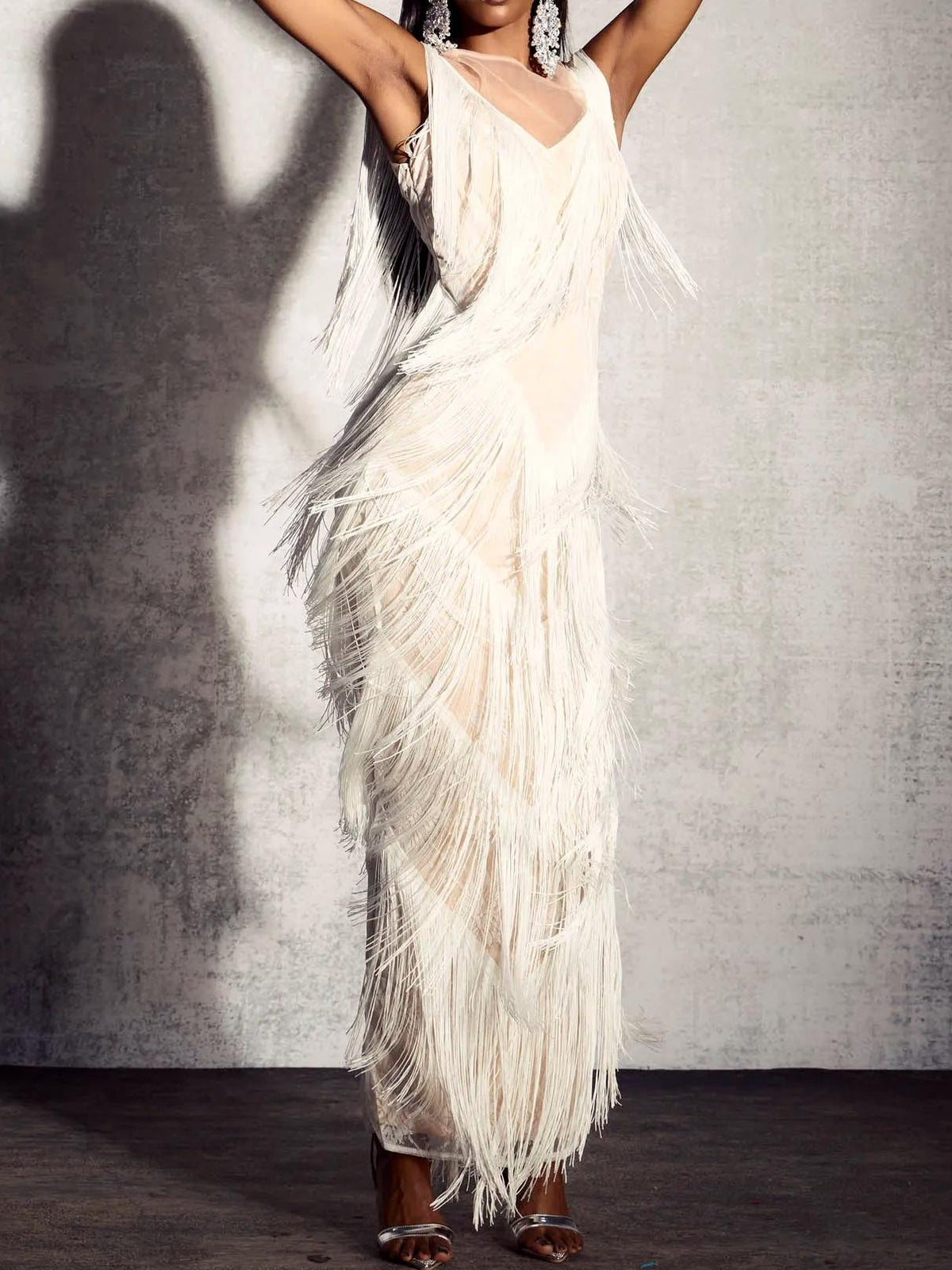 Joanna Fringe Trim Maxi Lace Dress
