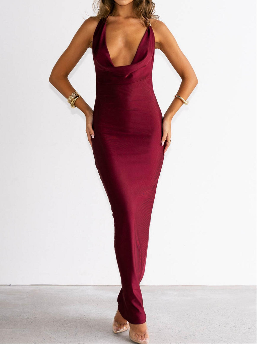 Amoura Cowl Maxi Dress In Burgundy