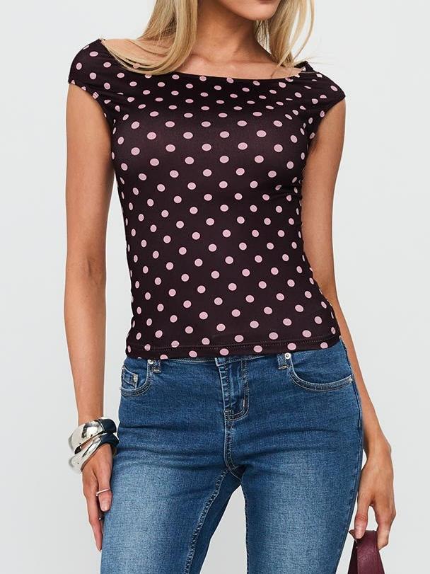 Cheirosa Off Shoulder Top Chocolate / Pink