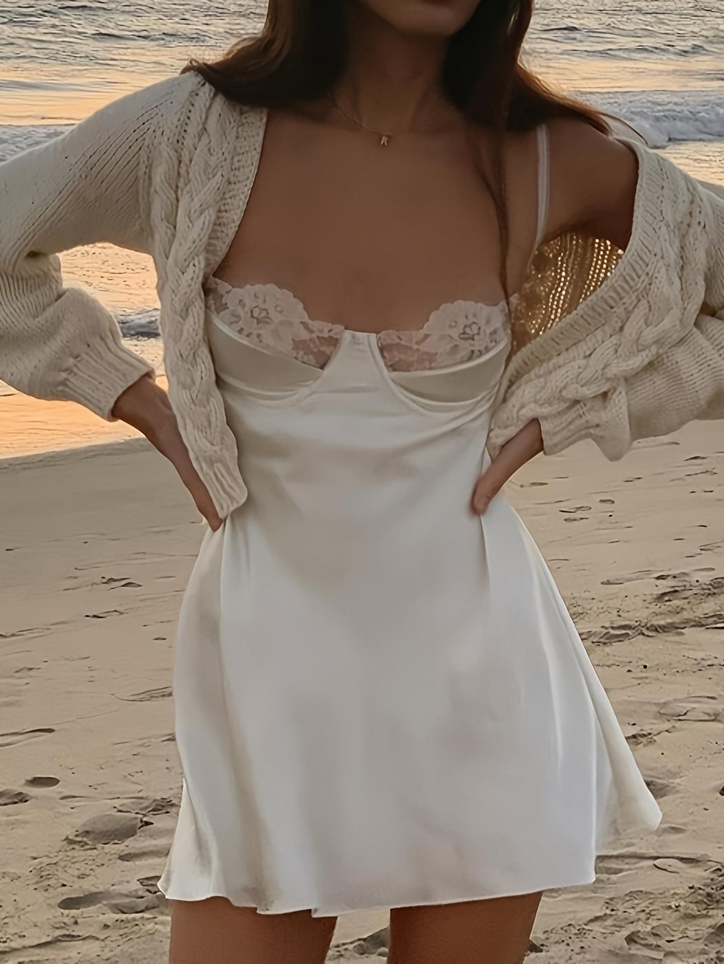 Date-Night Alluring Satin Lace Mini Dress