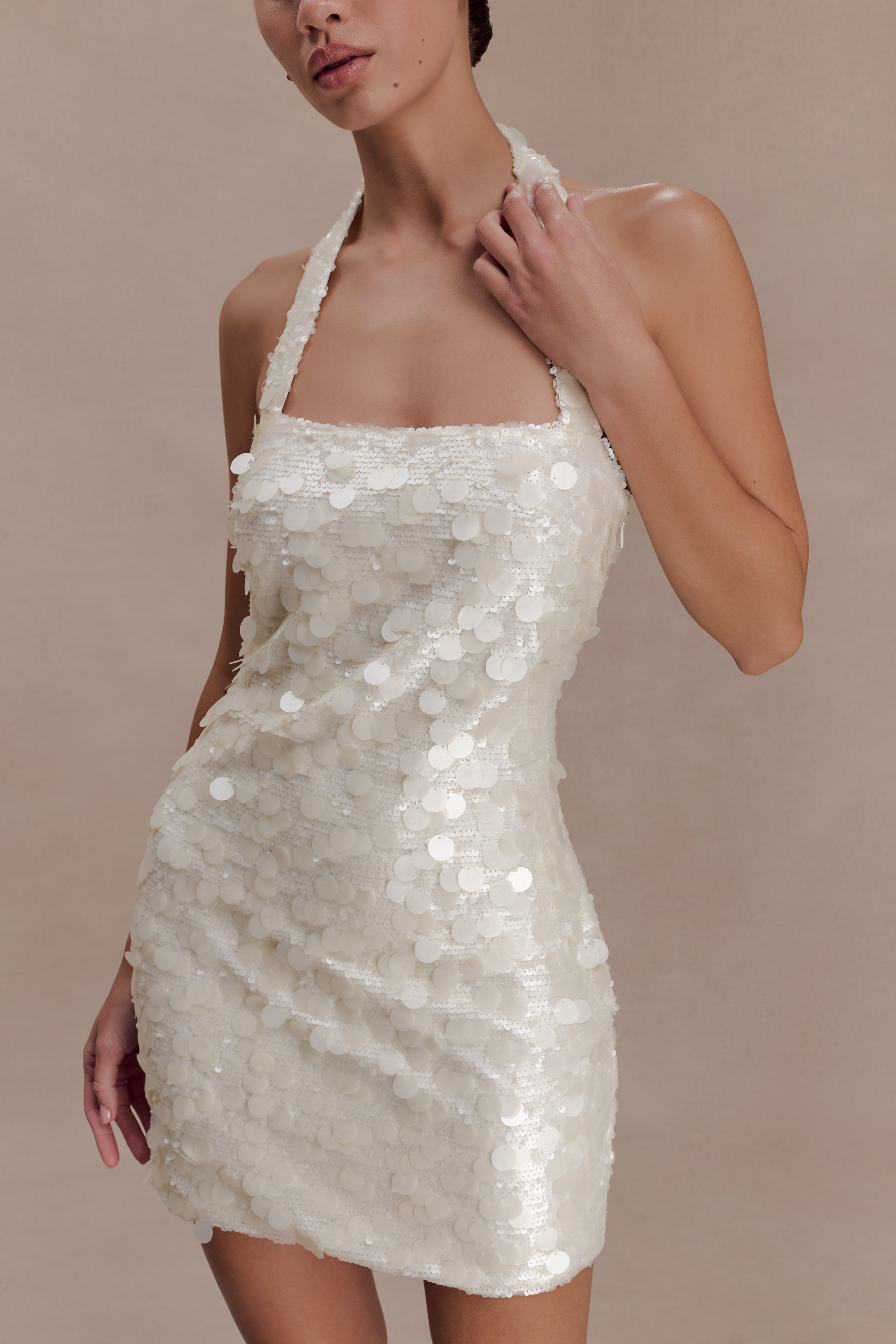 Sequin Halter Mini Dress - Ivory