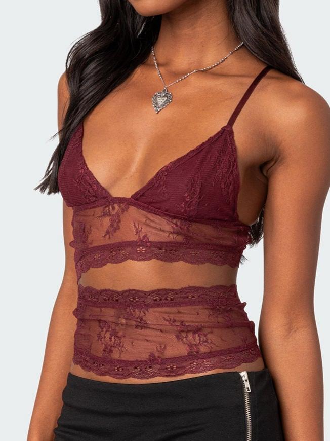 Spice Cut Out Sheer Lace Tank Top