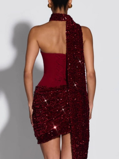 Strapless Patchwork Sequin Dress
