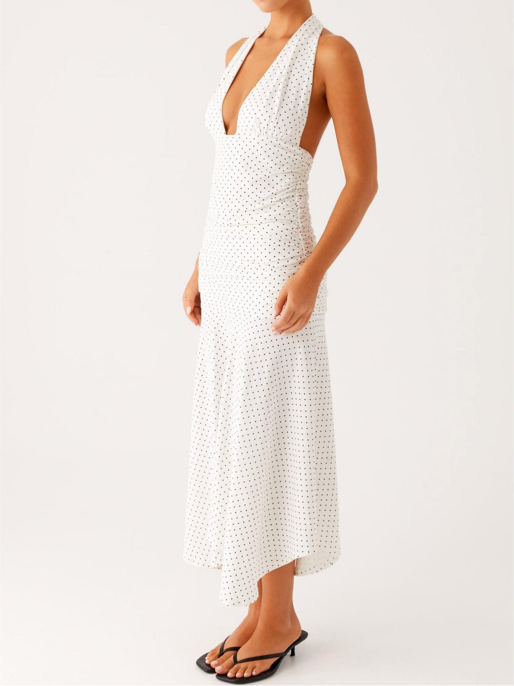 Grettana Halter Neck Midi Dress - White Polka Dot