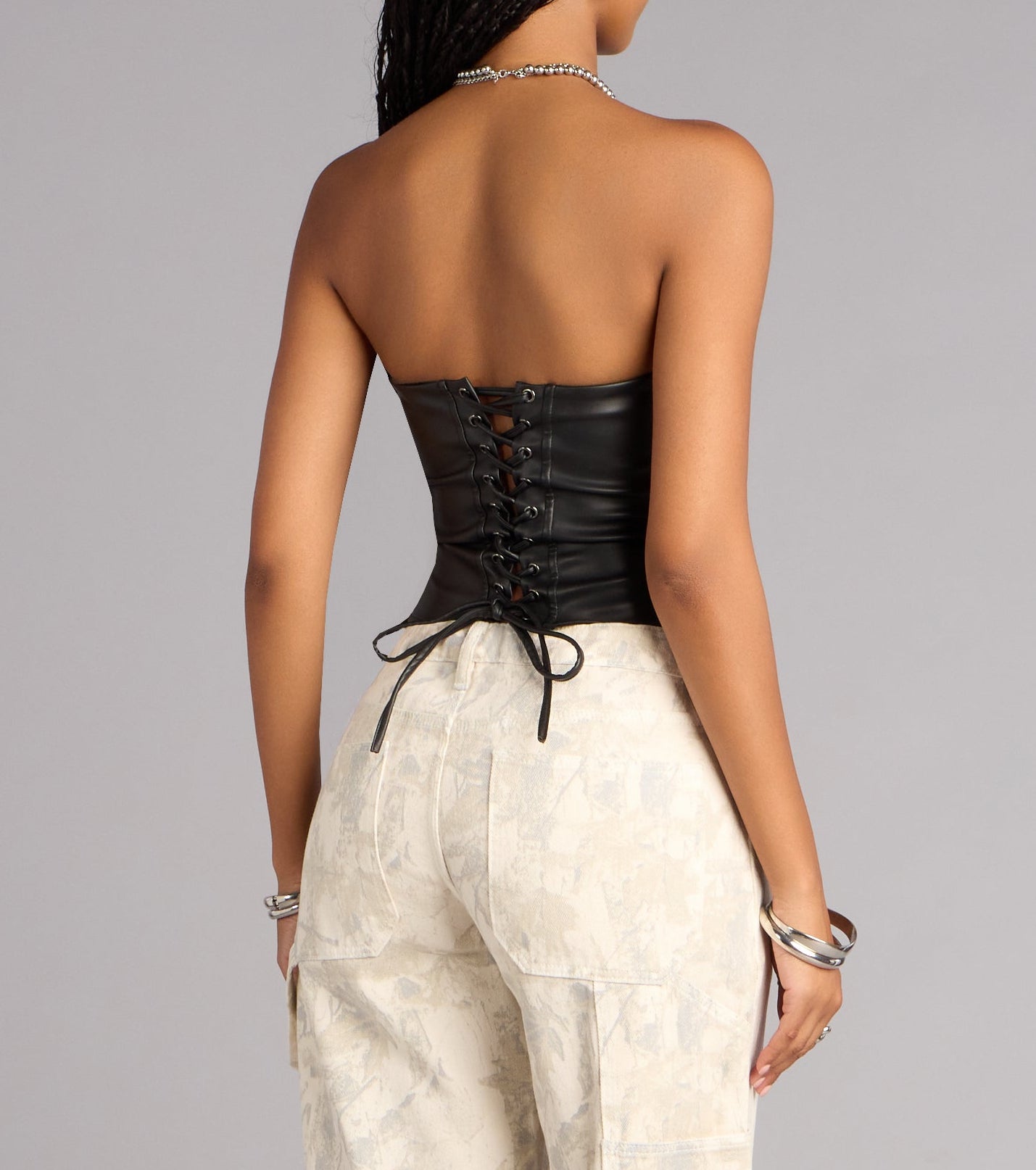 Confidently Bold Strappy Faux Leather Tube Top