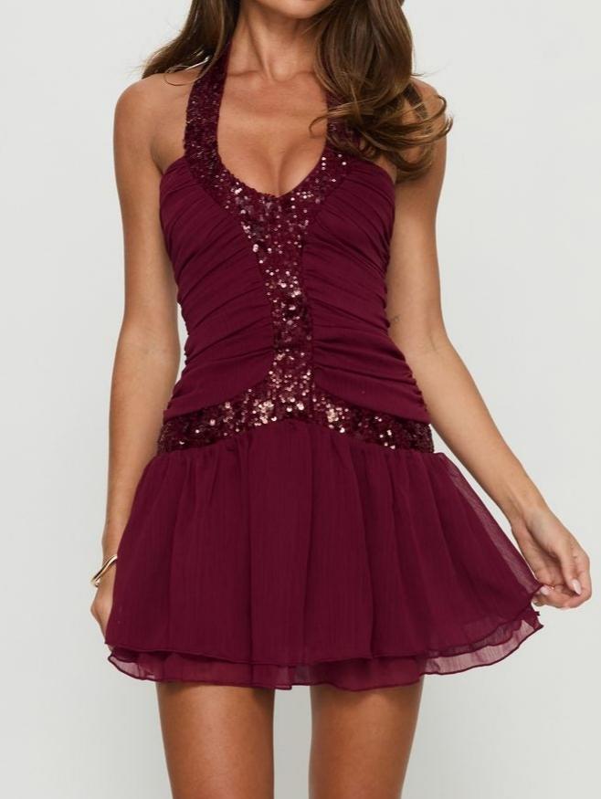 Aisleigh Sequin Halter Mini Dress
