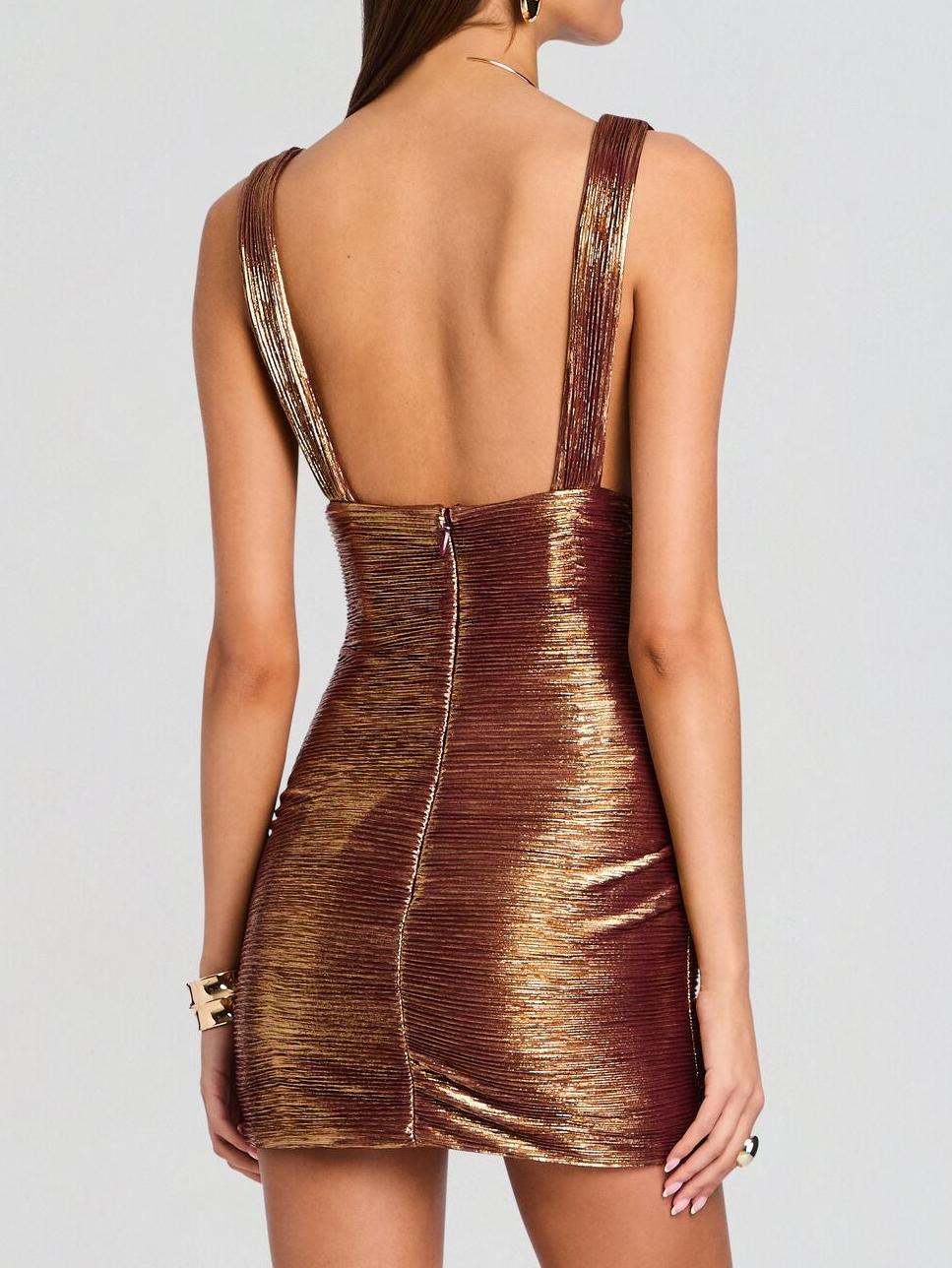 Gilded Bordeaux Mini Dress