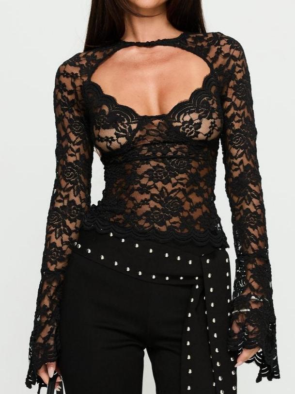 Karmel Lace Long Sleeve Top Black