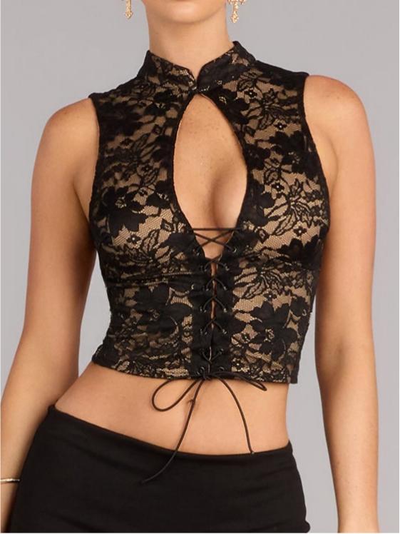 All Eyes Lace Up Open Back Crop Top