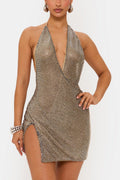 Glamorous Crystal Halter Mini Dress