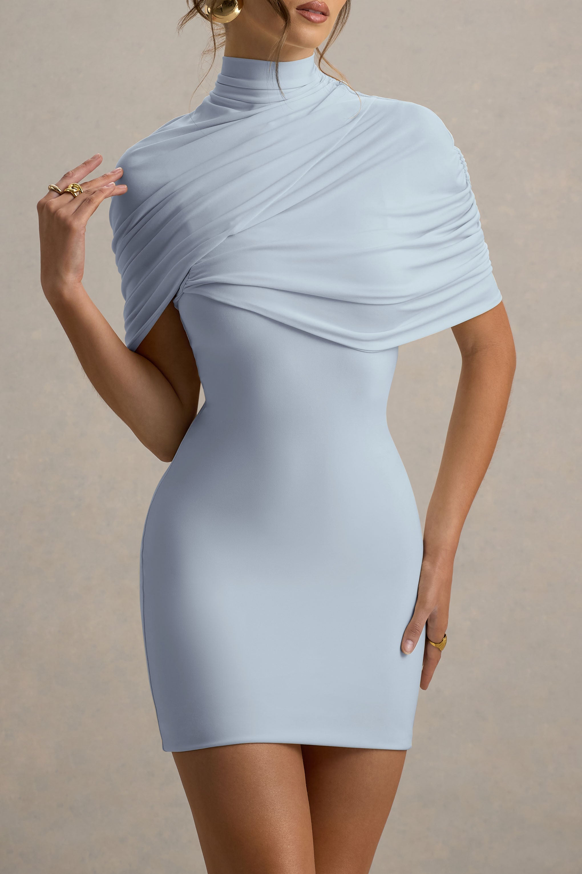 Bodycon Mini Dress With Twisted Cape