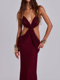 Hesperia Draped Maxi Dress in Burgundy
