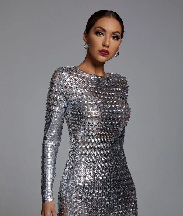 Jojo Cutout Mini Bodycon Dress - Silver