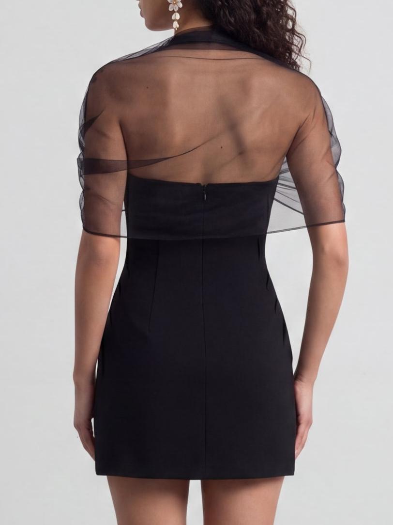Slinky And Mesh Mini Dress In Black
