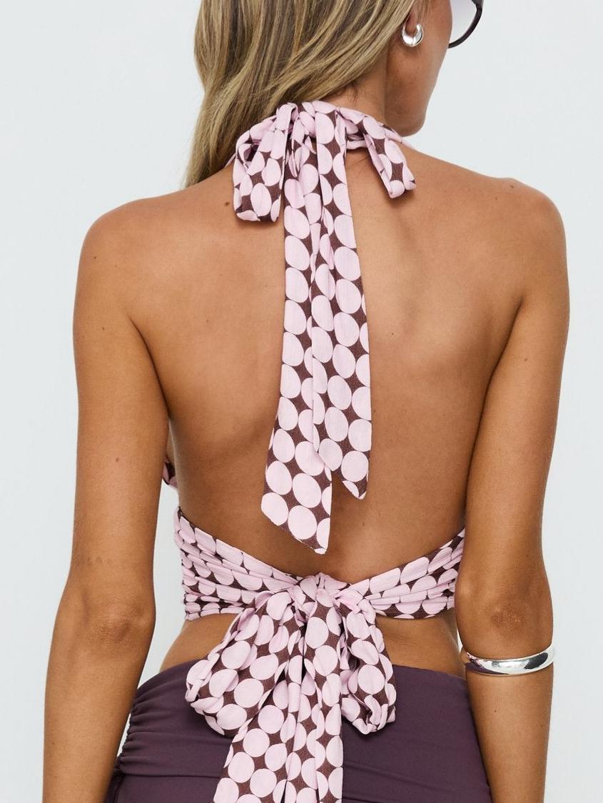 Natisha Halter Wrap Top Pink Geo