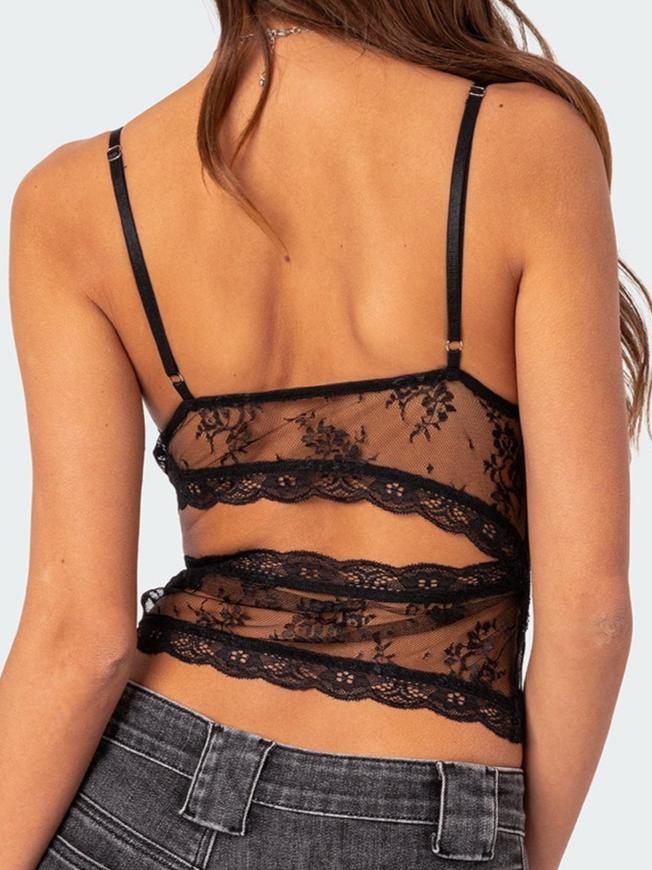 Spice Cut Out Sheer Lace Tank Top