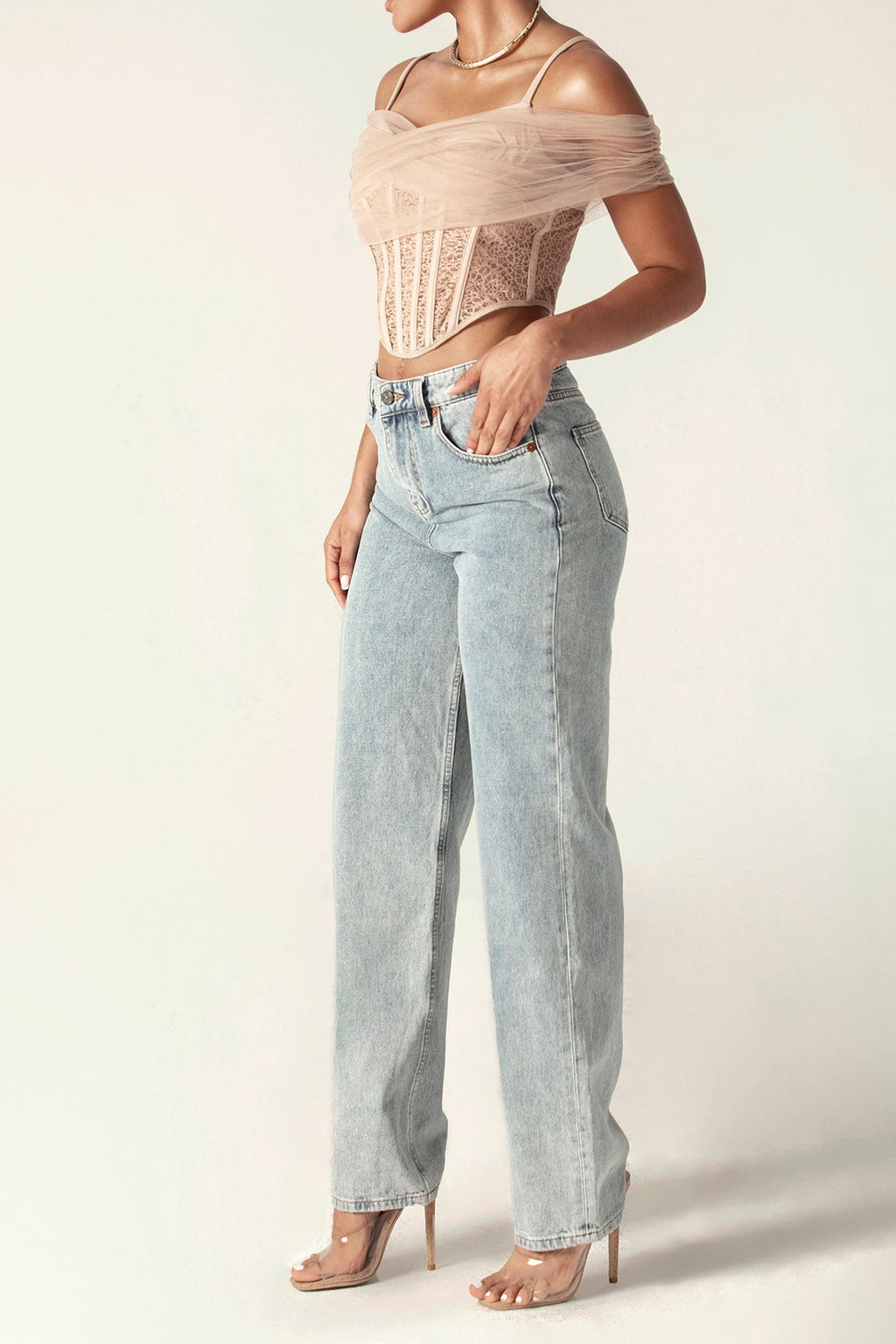 Paris Lace Off Shoulder Corset Top (Nude)