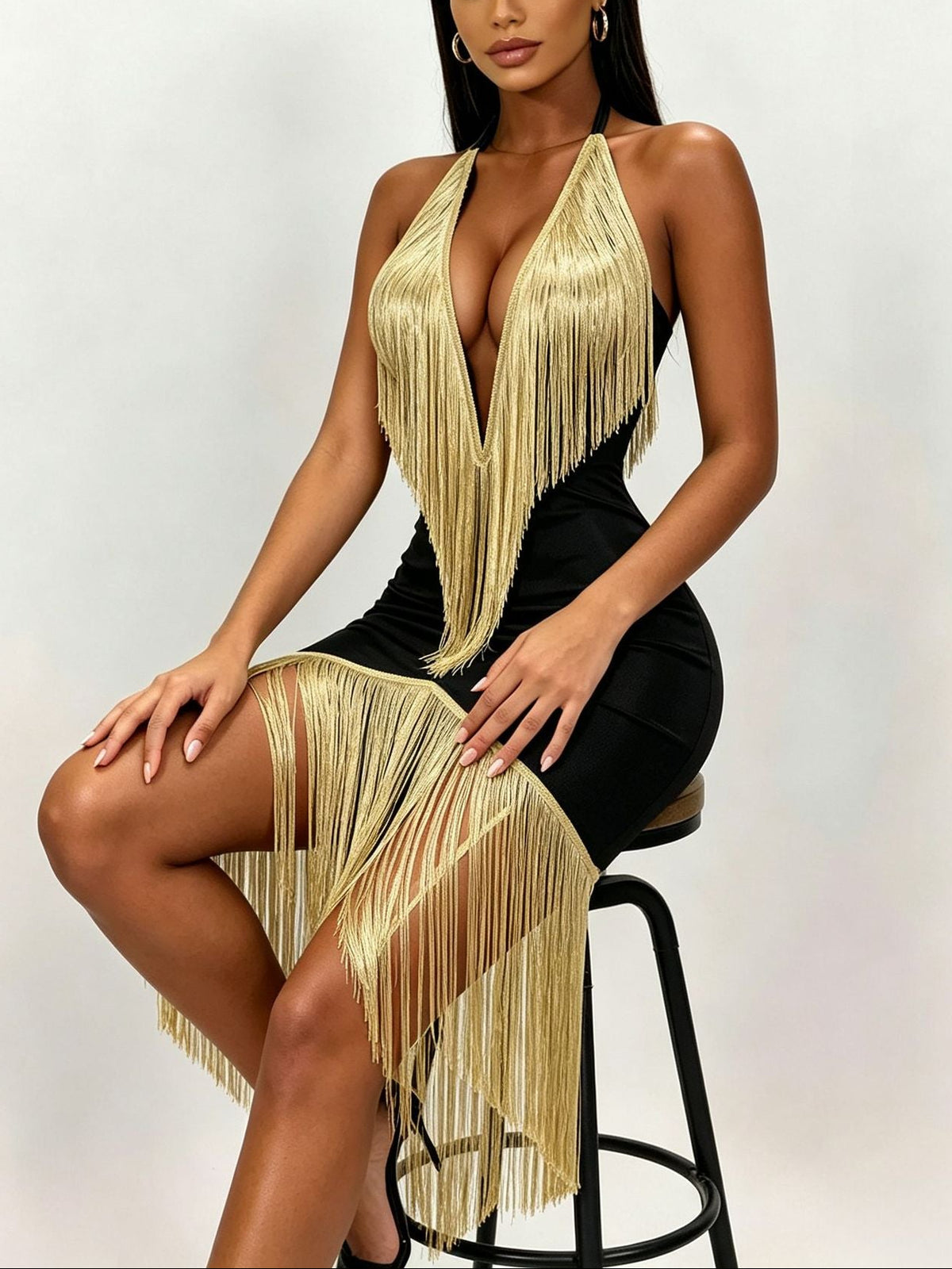 Aurelia Fringe Halter Mini Dress