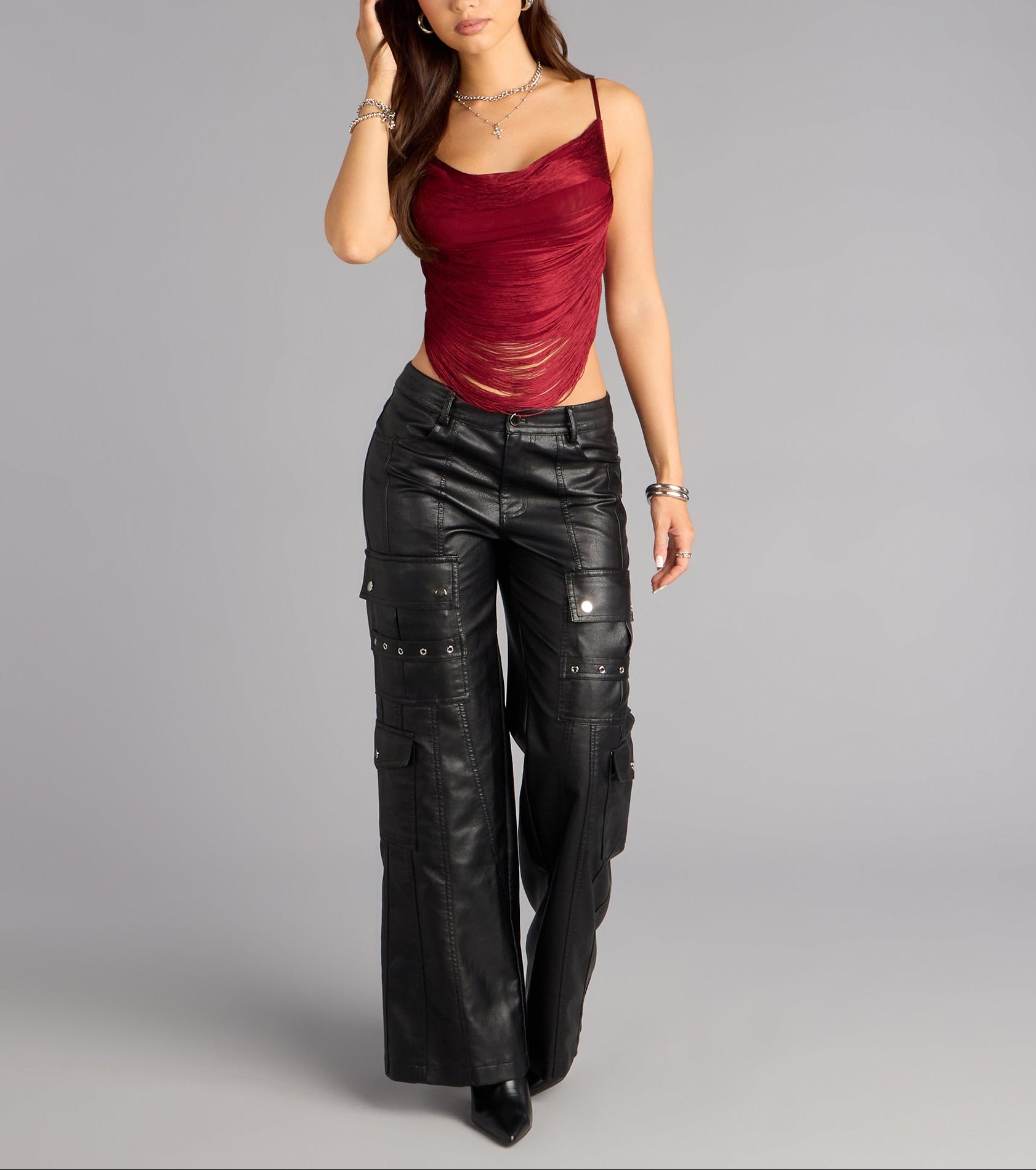First Look Fringe Cowl Neck Top