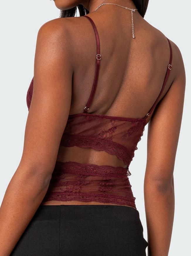Spice Cut Out Sheer Lace Tank Top