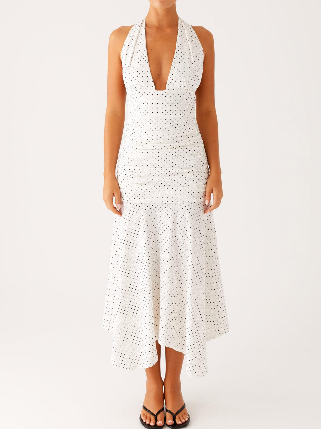 Grettana Halter Neck Midi Dress - White Polka Dot