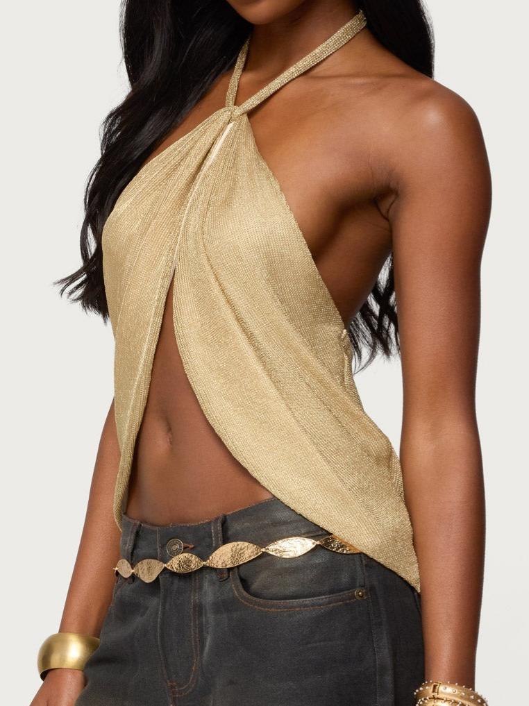 Stasia Sparkly Knit Split Front Top