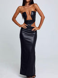 Black Leather Cut-Out Maxi Dress