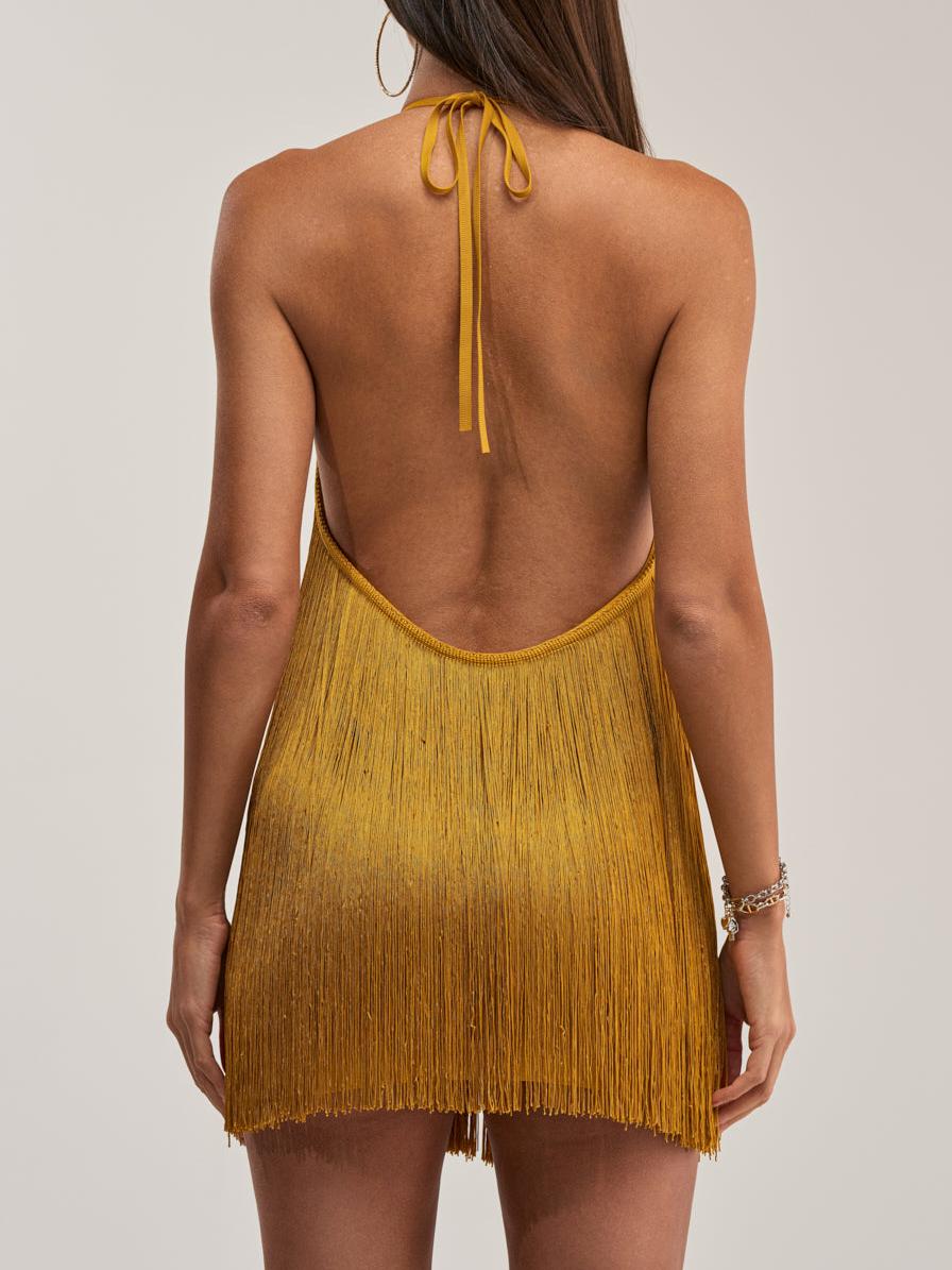 Golden Fringe Slip Mini Dress