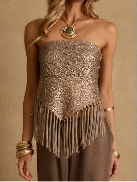 Mirage Taupe Sequin Strapless Top