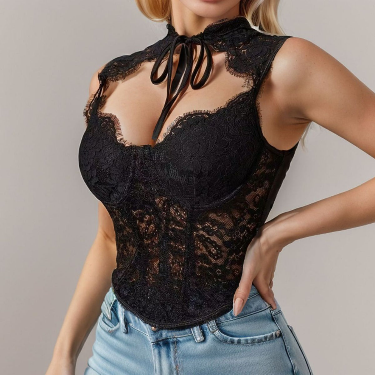 Lace Patchwork Corset Tank Top
