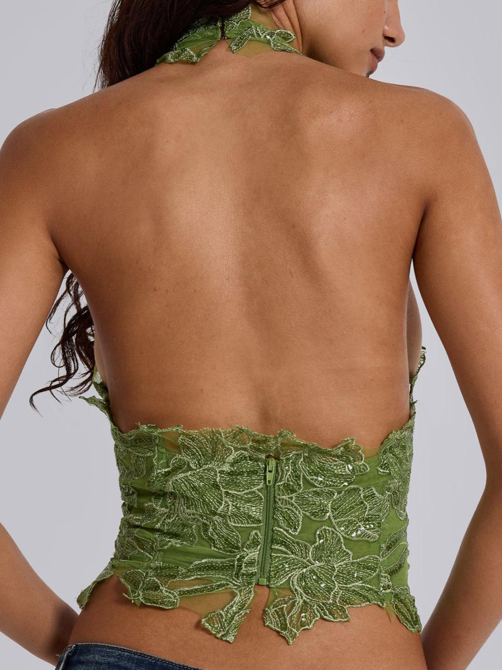 Roswen Lace Corset Top in Green