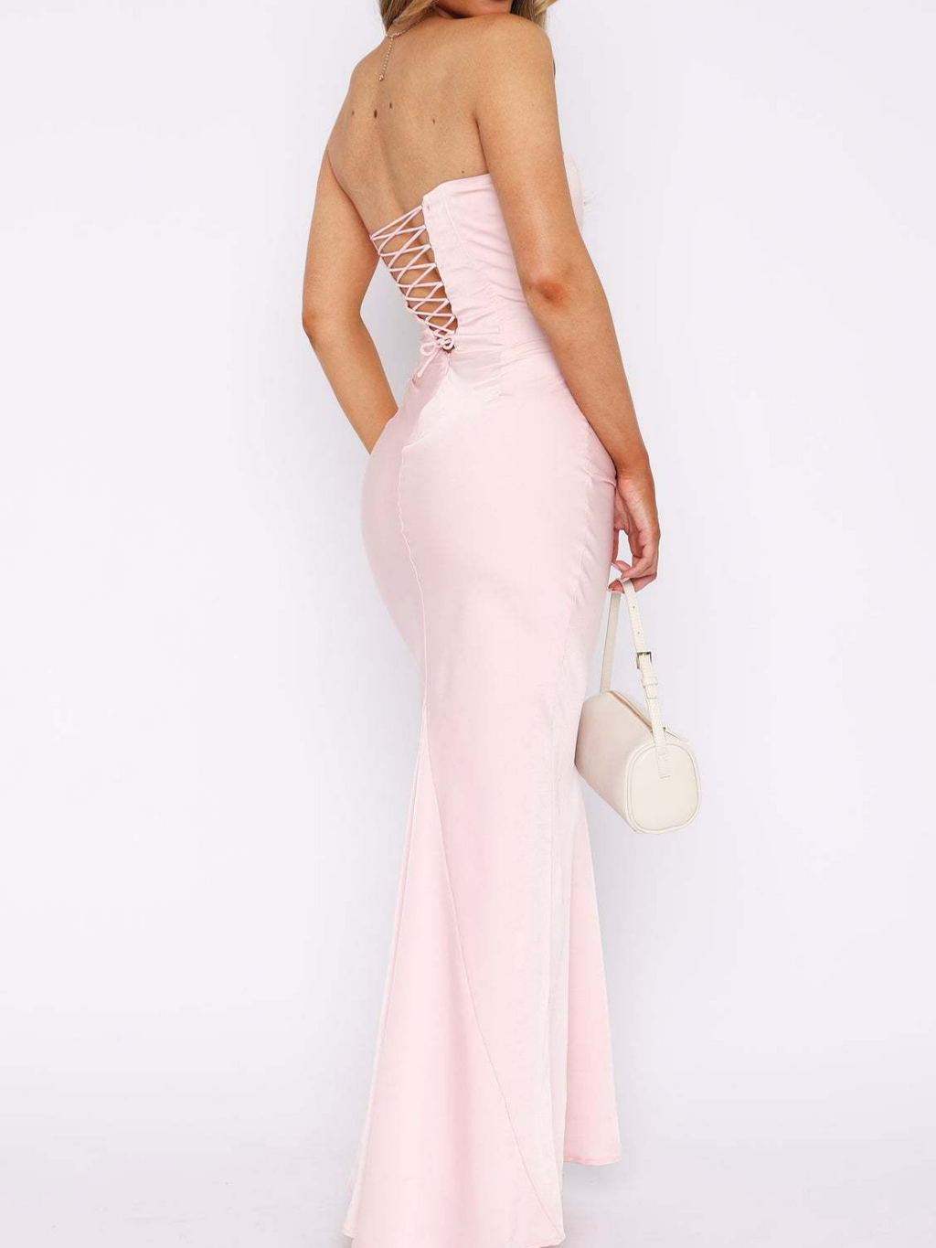 Strapless Fitted Bodycon Satin Maxi Dress
