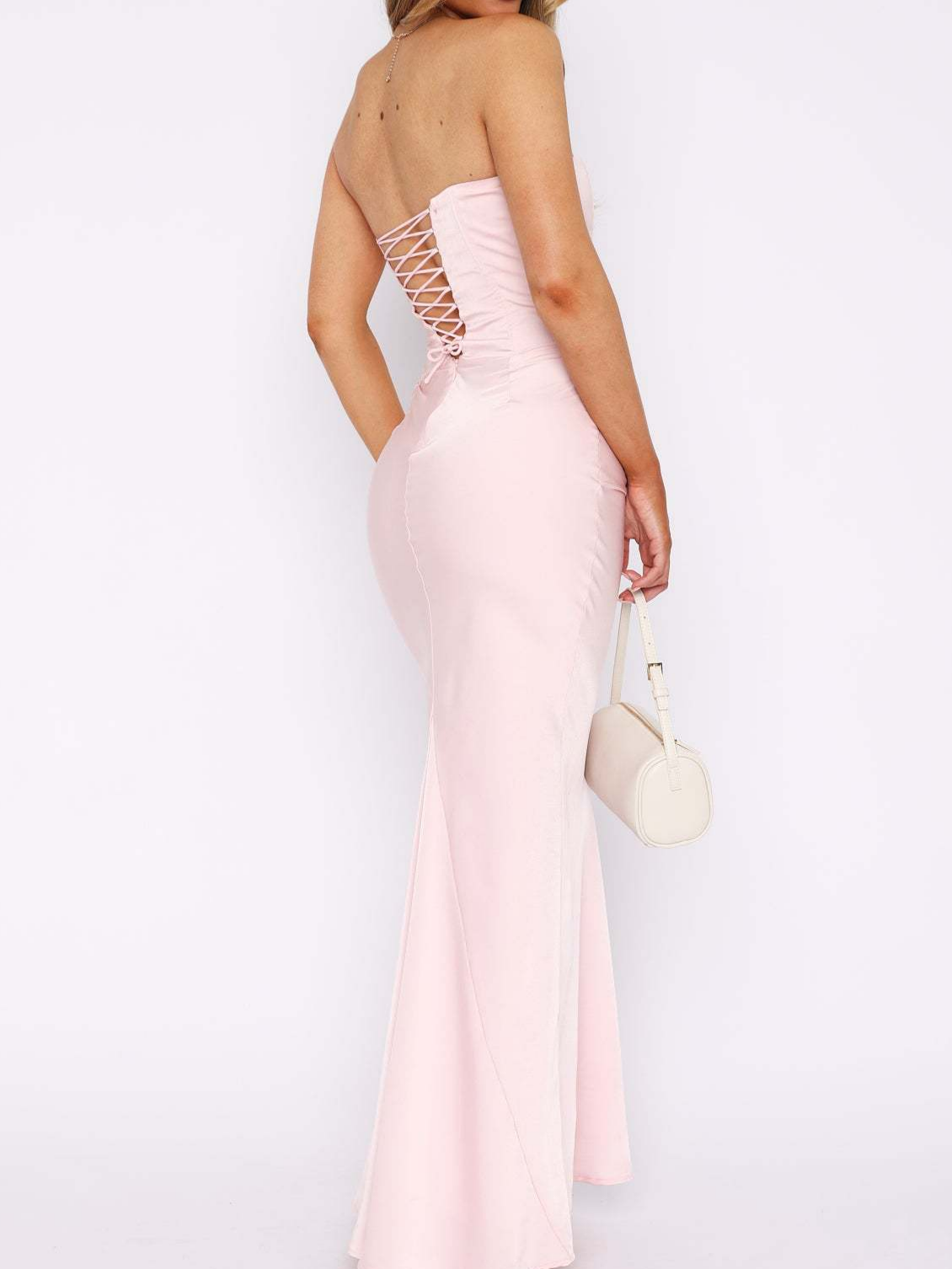 Strapless Fitted Bodycon Satin Maxi Dress